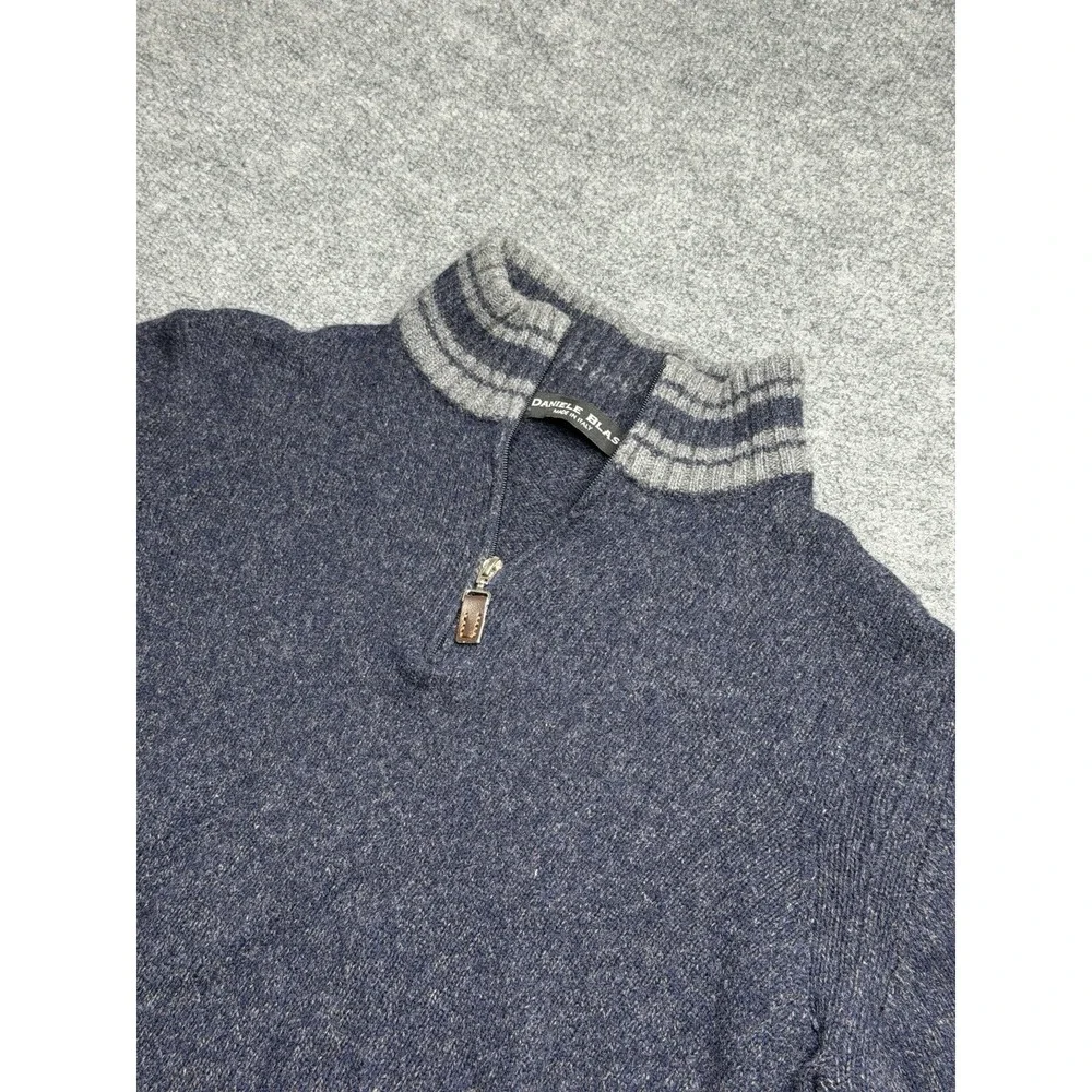 Daniele Blasi Sweater Mens Large Navy Blue Wool Blend 1/4 Zip Made In Italy